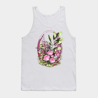 Pink watercolor roses and a chinese lattice Tank Top